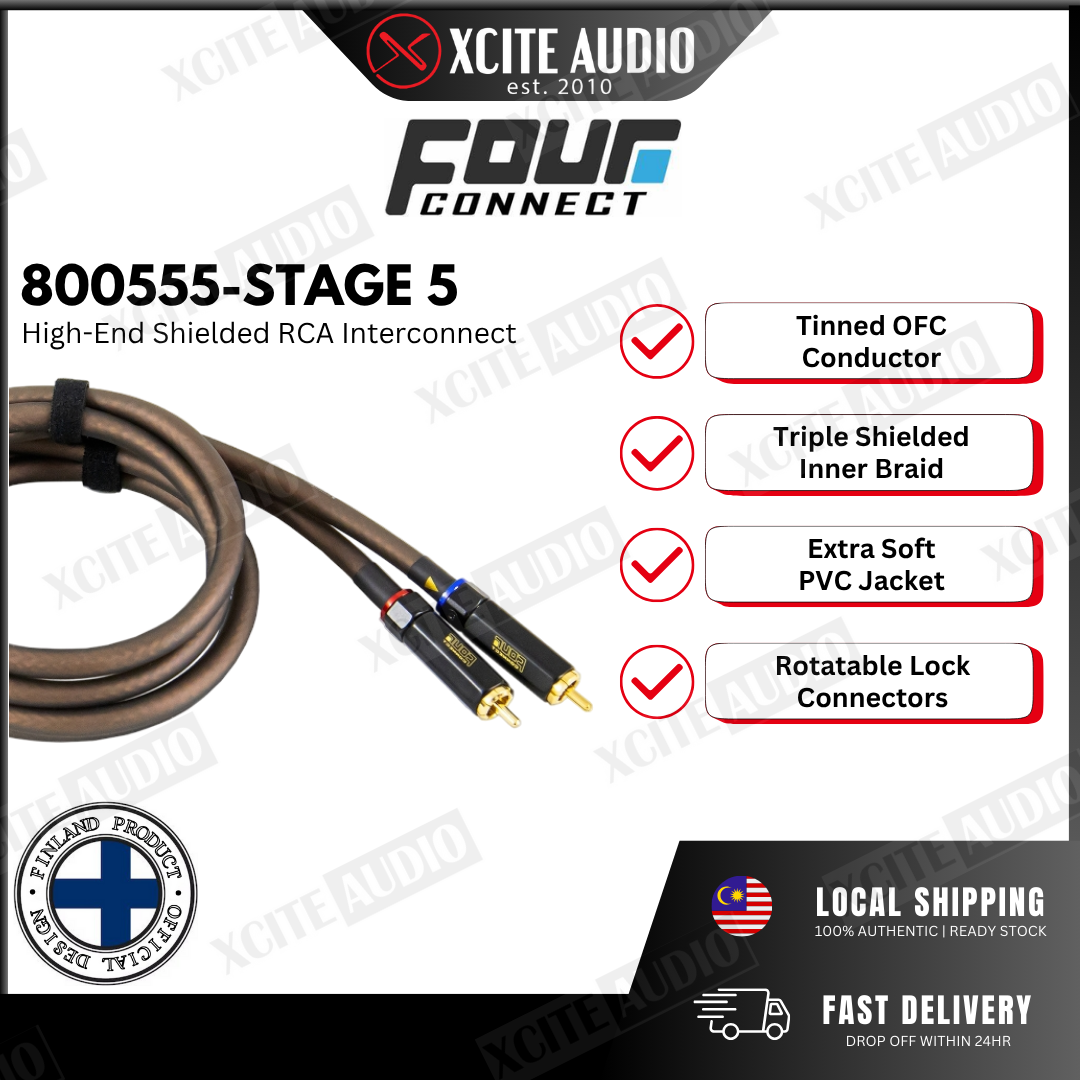 FOUR Connect STAGE5 RCA Cable | Tinned OFC | 1.5 m & 5 m | Triple Shielded