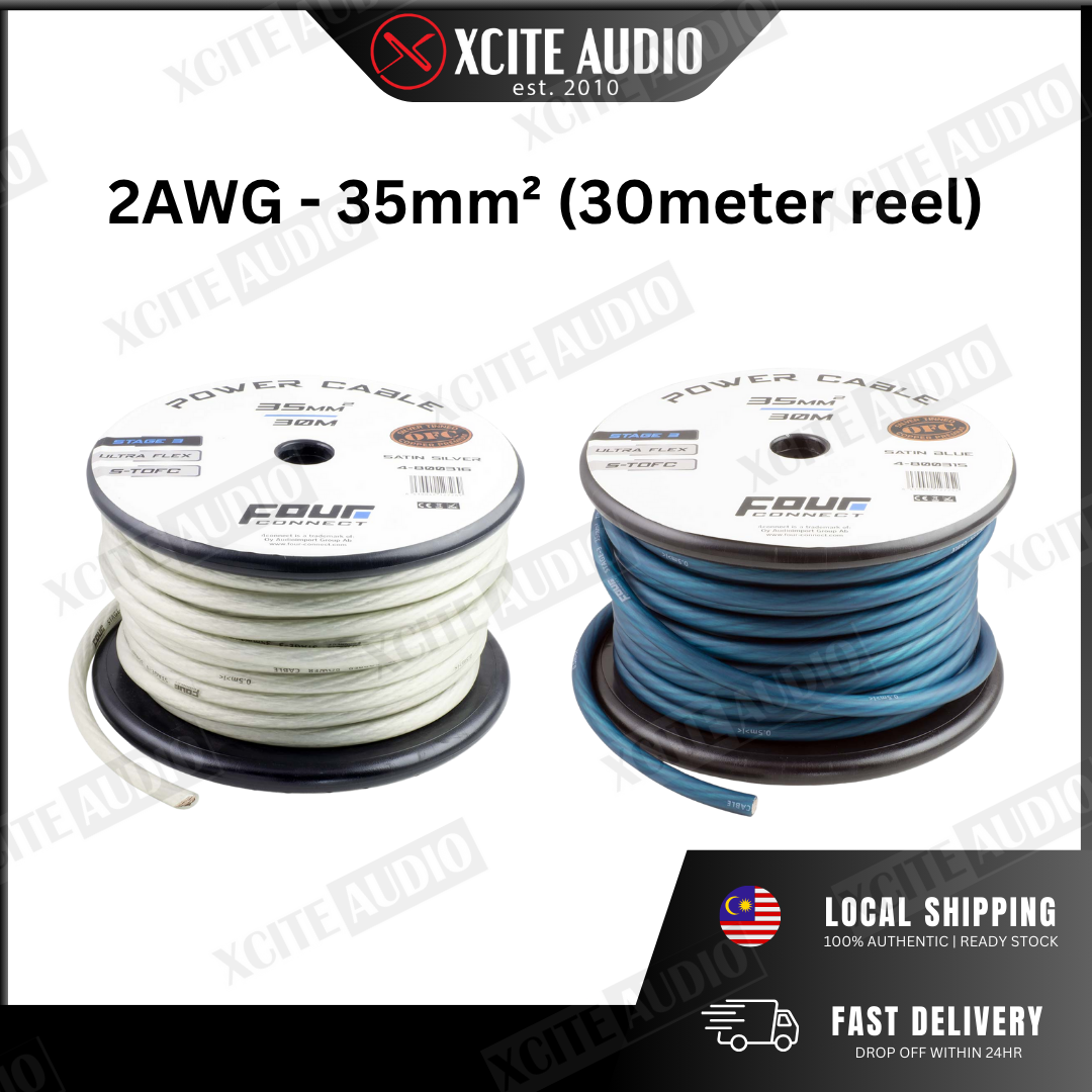 FOUR‑CONNECT STAGE3 Power Cable - S‑TOFC Ultra‑Flex 0-8AWG | Car Power Cable (Bulk)