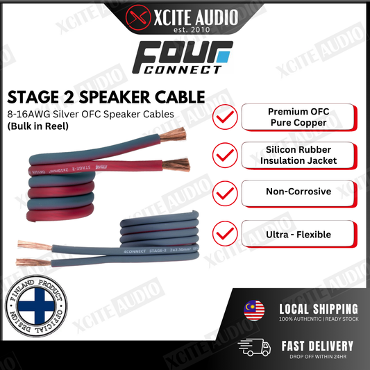Four Connect Stage 2 | 8AWG - 16AWG High‑Flex Premium OFC Speaker Cables (BULK REEL)