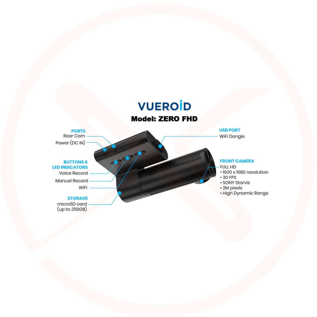 Vueroid ZERO FHD 1080P Front & Rear DUAL DASHCAM WITH WiFi Car Camera Recorder Car Cam Kamera Kereta