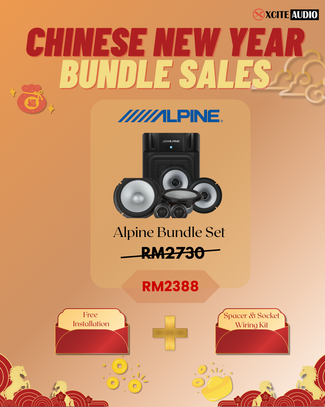 CNY ALPINE Bundle Package (Free Installation Spacer & Socket Wiring Kit)
