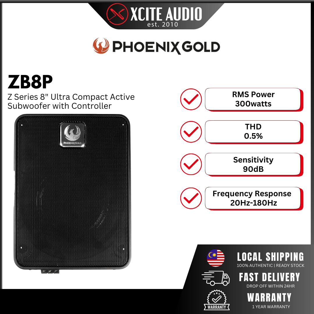 Phoenix Gold ZBP8 - Z Series 8" Ultra Compact Active Car Subwoofer with Controller (300W RMS)