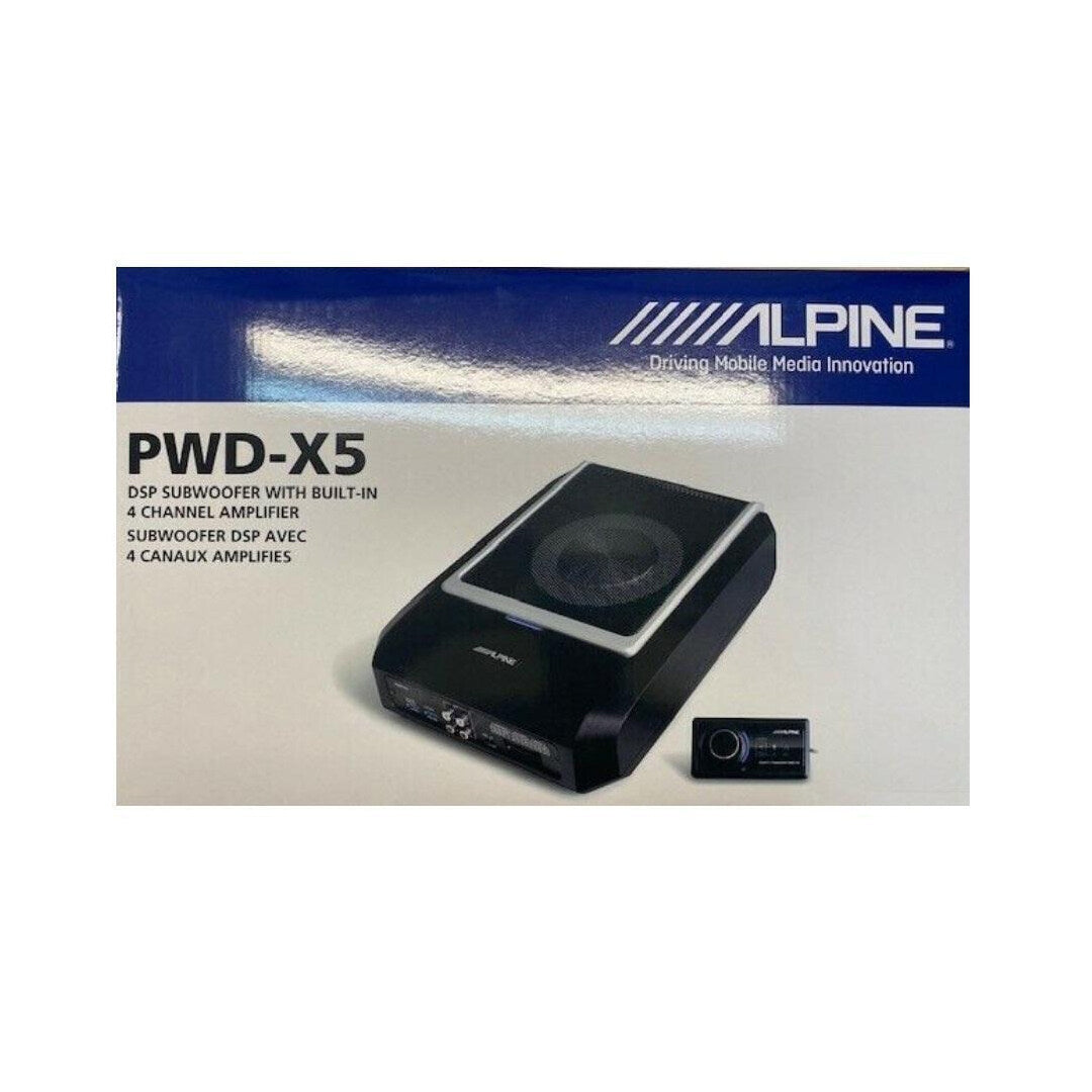 Alpine PWD-X5 3-In-1 Compact Powered 8" Subwoofer With Digital Signal Processor & 5-Channel Amp (25 watts RMS x 4 + 165 watts RMS x 1)