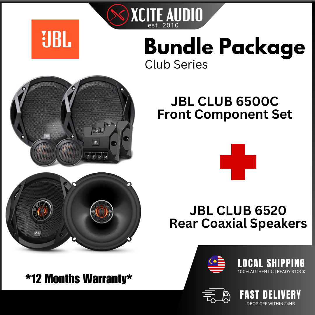 Universal 6.5" Car Speaker Front & Rear Bundle Package for Plug & Play - FOC Speaker Waterproof Cover