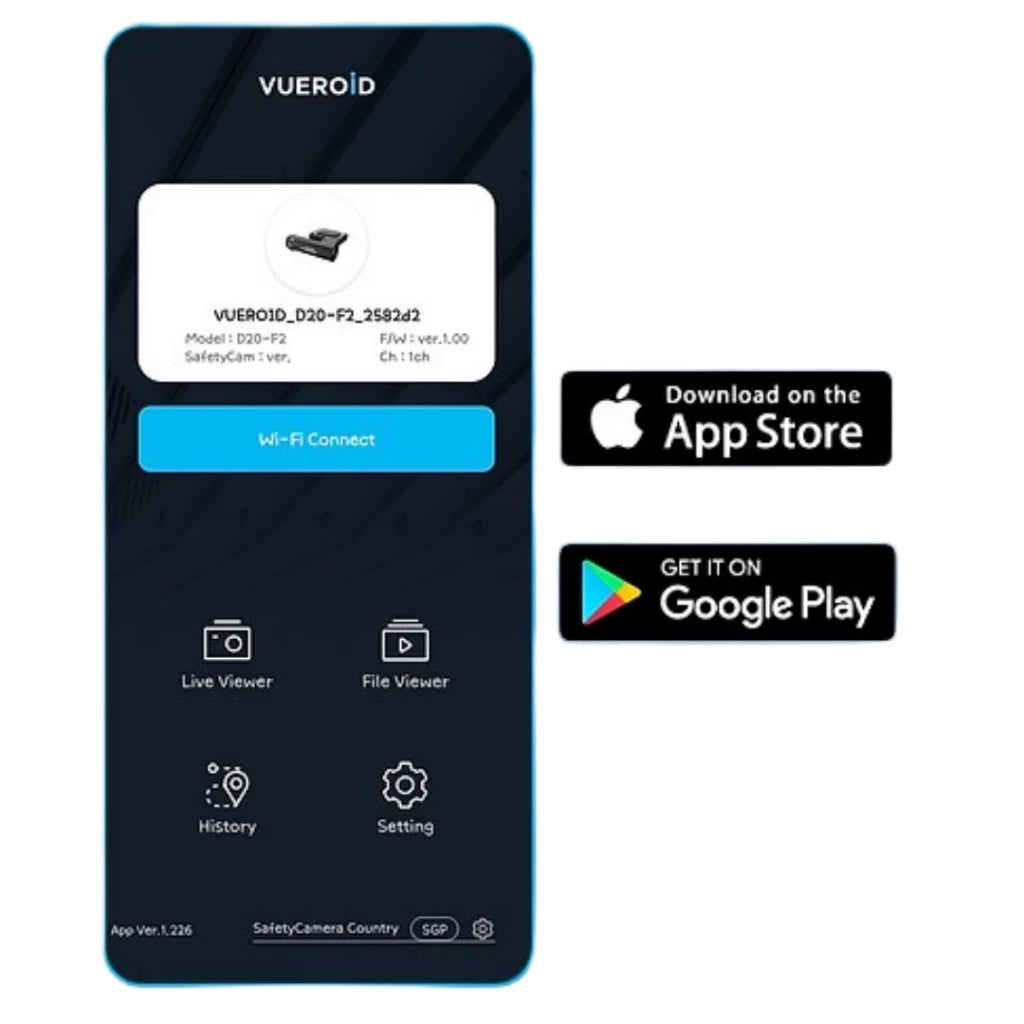 Vueroid D20-Q2 QHD Dual Dashcam with Wi-Fi & Smart ADAS Car Camera Car Recorder Kamera Kereta