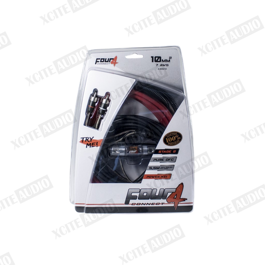 FOUR Connect 4‑800210 STAGE2 10 mm² OFC Amplifier Powerkit | 100% Copper | Waterproof Fuse Holder | 40A ANL Fuse