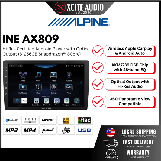 ALPINE INE AX809 - Hi-Res Android Player with Apple Carplay & Android Auto | 8+256GB 8Core
