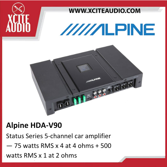 Alpine HDA-V90 Status Series 5-channel car amplifier — 75 watts RMS x 4 at 4 ohms + 500 watts RMS x 1 at 2 ohms