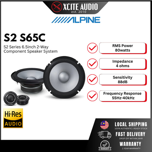 Alpine S2-S65C (Hi-Res)  S2-Series  6.5" (16.5 cm) 240 Watts 2-Way Component Car Speakers