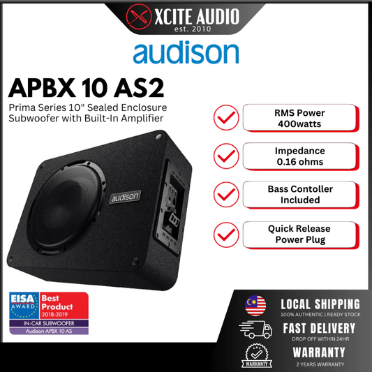 Audison APBX 10 AS2 - Prima Series 10” (250mm) 400Watts RMS Sealed Active Car Subwoofer
