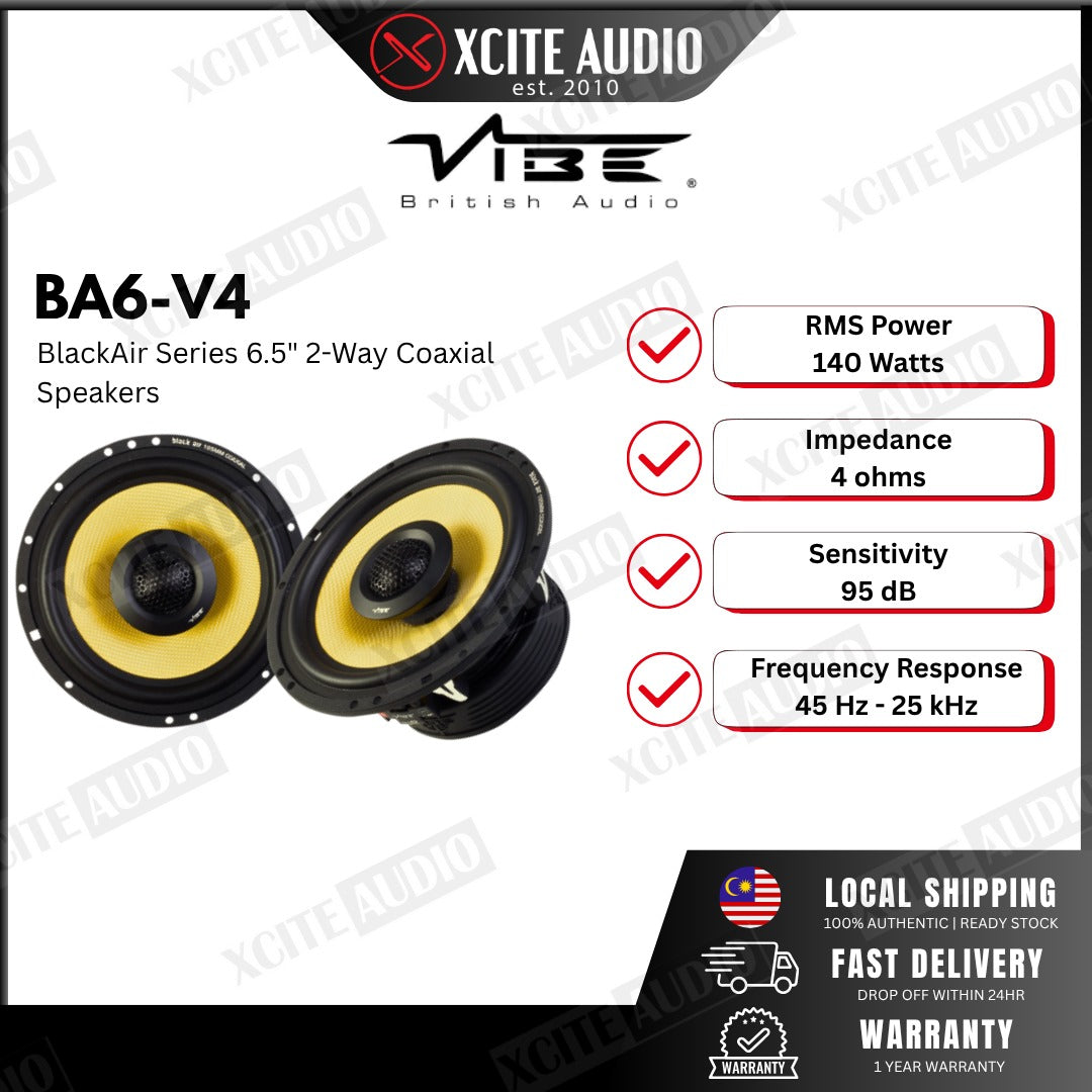 VIBE BLACKAIR BA6-V4: 6.5inch 2-way Coaxial Car Speakers | 140W RMS | 94dB Sensitivity | Kevlar Cone