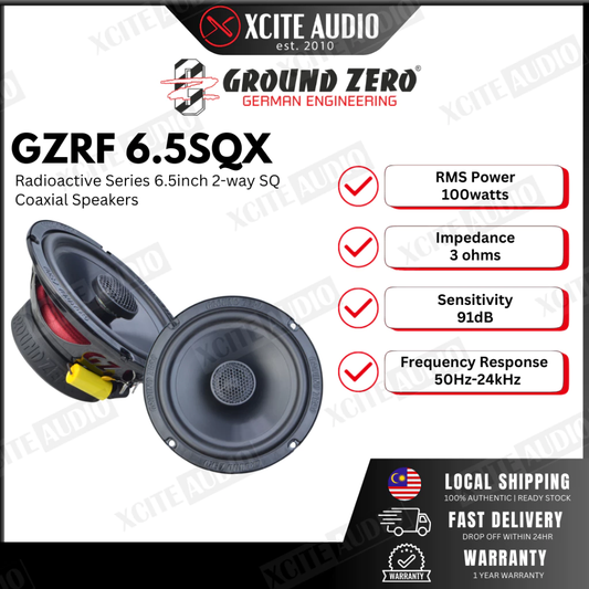 GROUND ZERO GZRF 6.5SQX | Radioactive Series 6.5 in 2‑Way SQ Coaxial Car Speakers