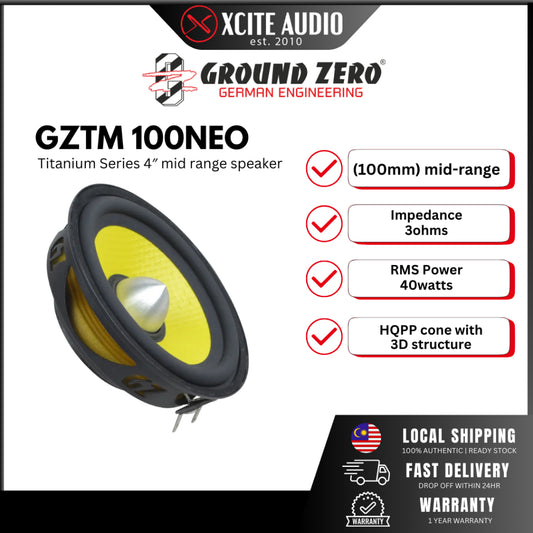 GROUND ZERO GZTM 100NEO - Titanium Series 100 mm / 4" mid-range car speakers