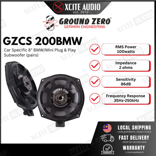 Ground Zero  GZCS  200BMW‑SW - Car Specific Series 8" Plug & Play Subwoofer for BMW/Mini (Pair)