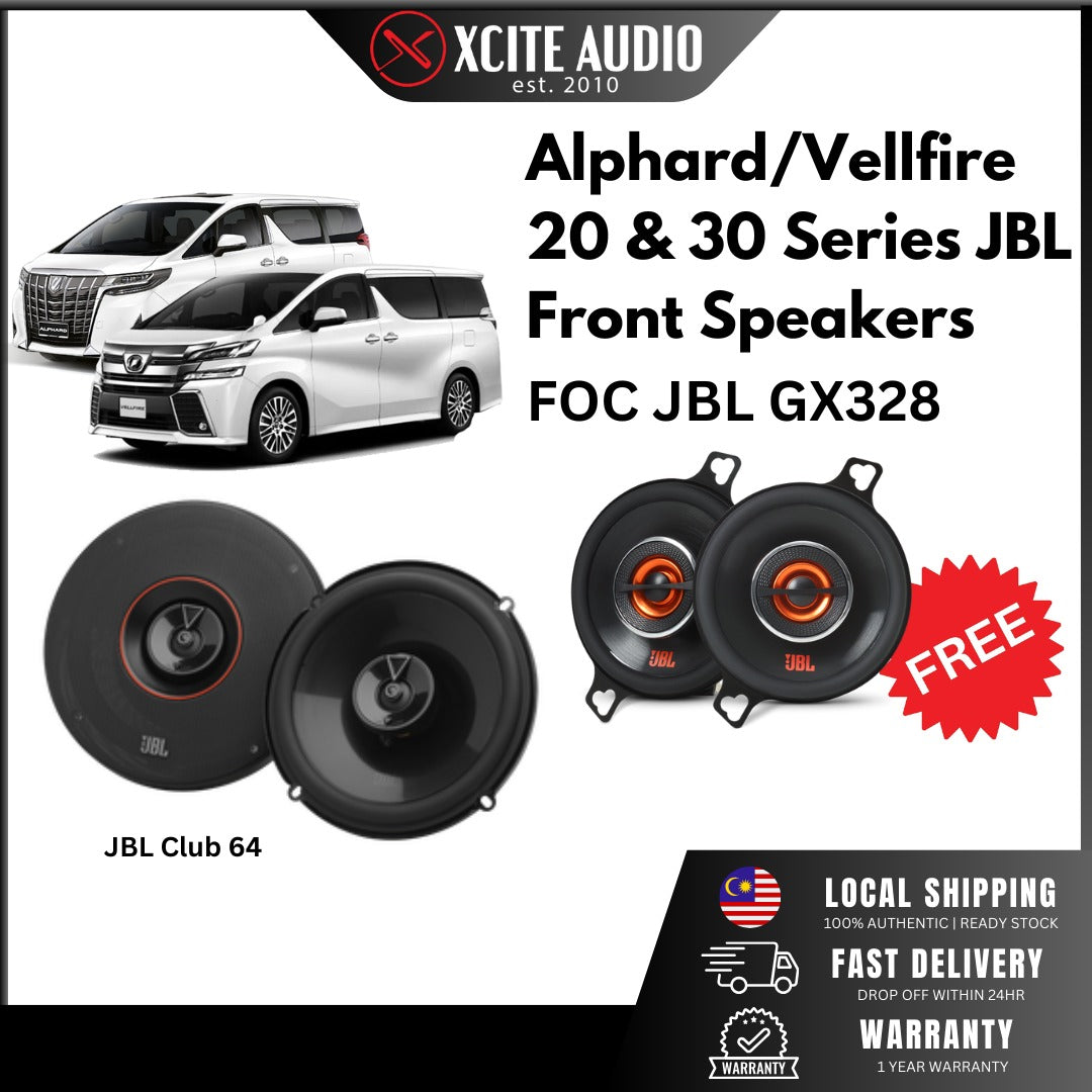 JBL Plug & Play Set for Toyota Vellfire/Alphard 20 & 30 Series - JBL Club 64 with FOC JBL GX328