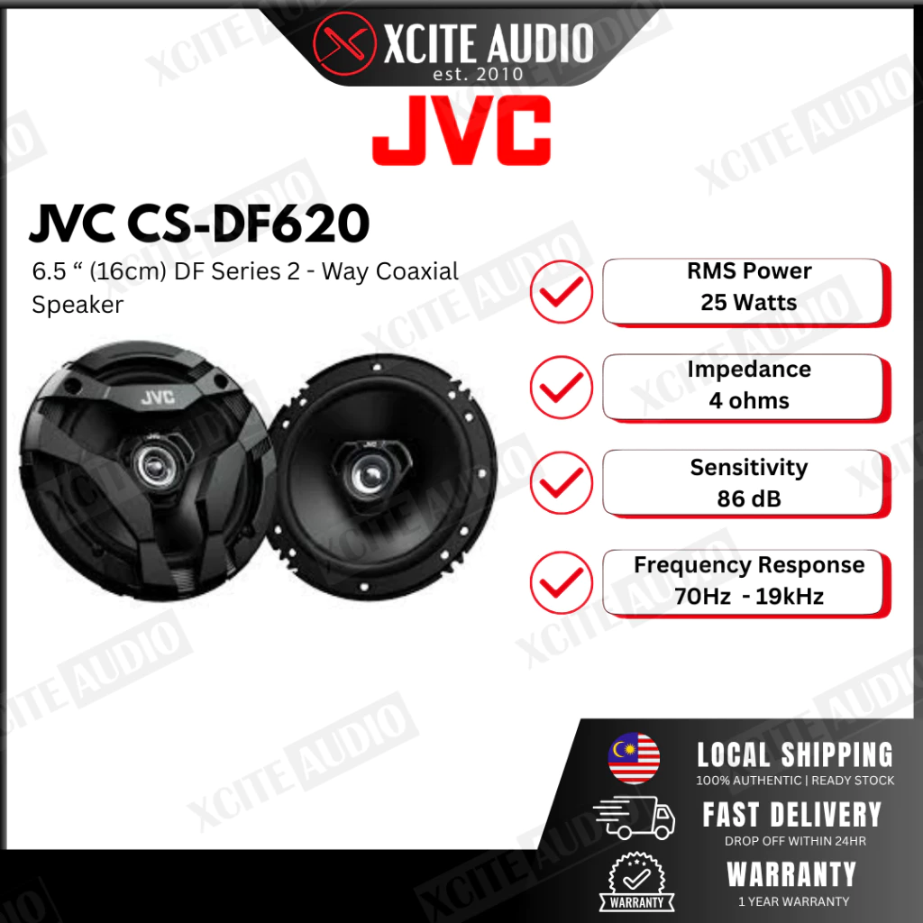 JVC CS-DF620 6.5" (16cm) DF Series 2-Way 300W Peak Coaxial Car Speakers