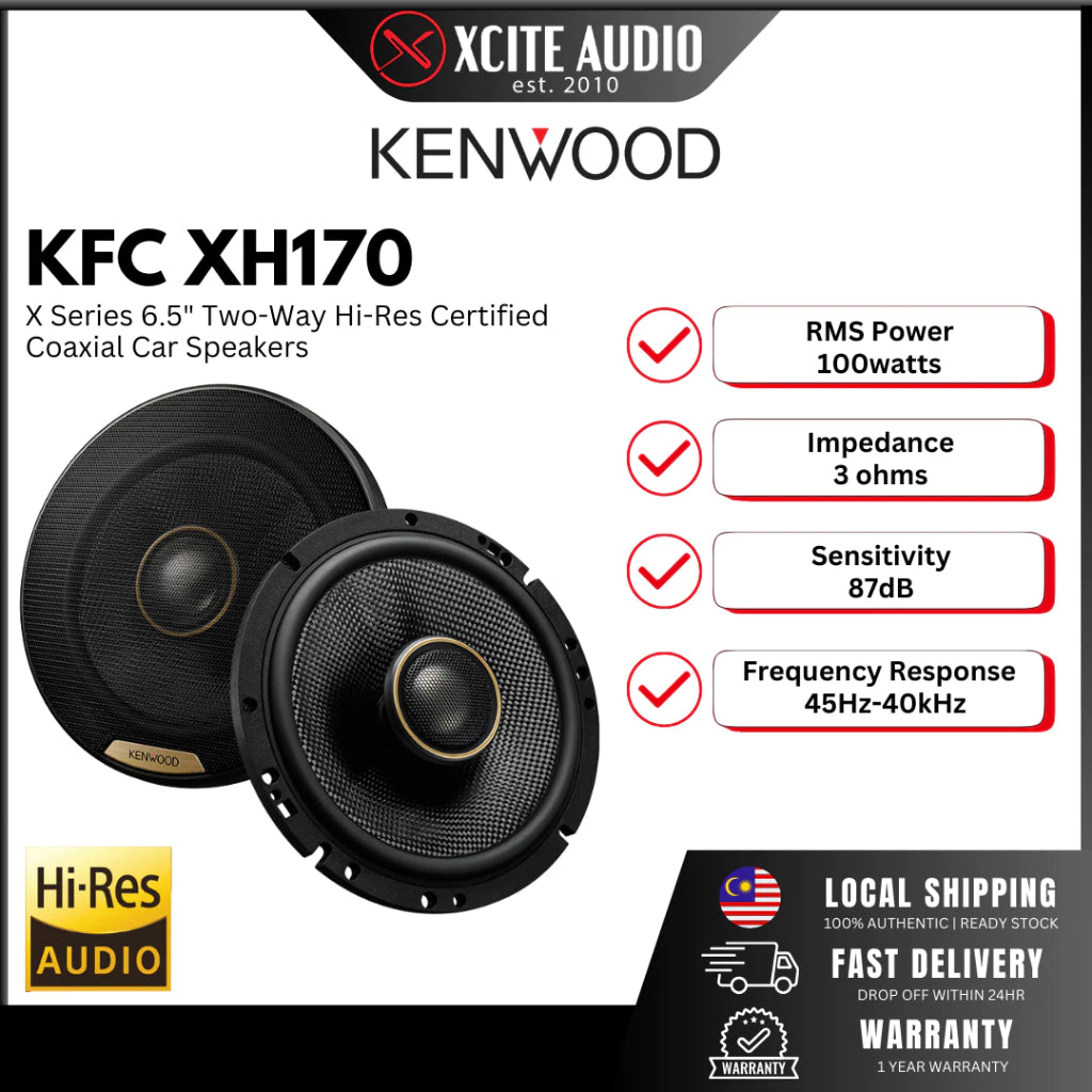 Kenwood KFC-XH170 Hi-Resolution Audio Certified 6.5"(17cm) 2-way Coaxial Car Speakers