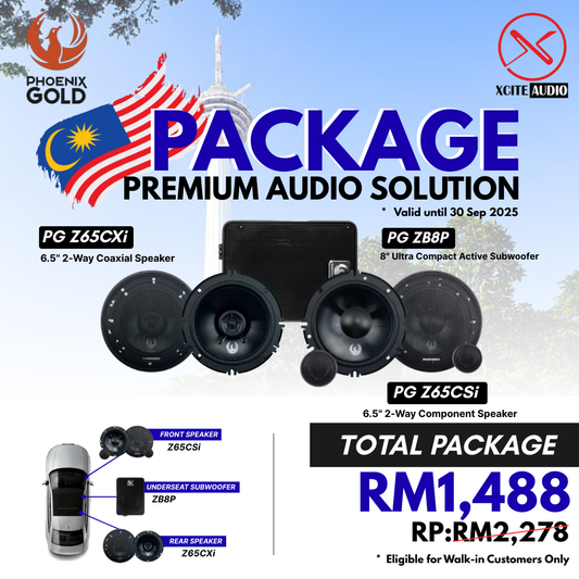 Merdeka Phoenix Gold Component + Coaxial + Active Subwoofer Bundle Package