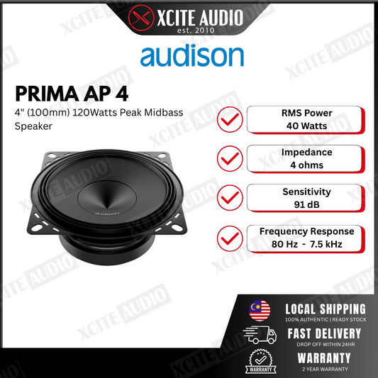 Audison Prima AP4 4" (100mm) 120Watts Peak Midbass Speaker Car Speakers