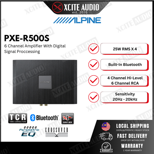 Alpine PXE-R500S 6-channel Car Amplifier With Digital Signal Processing 25 watts RMS x 4