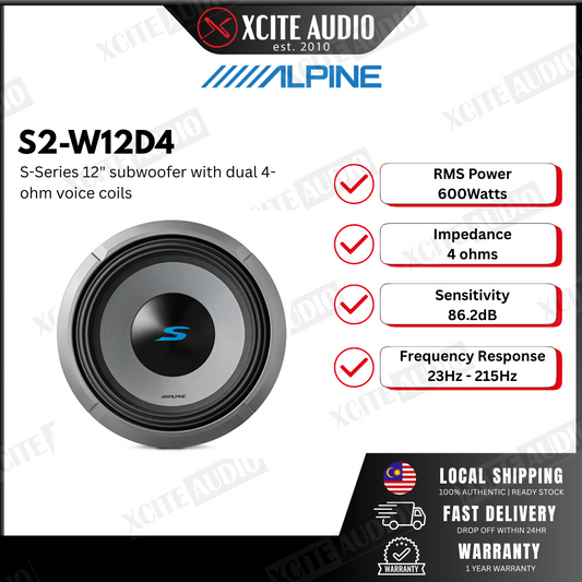 Alpine S2-W12D4 S-Series 12" subwoofer with dual 4-ohm voice coils