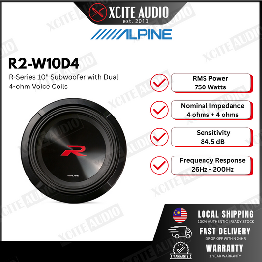 Alpine R2-W10D4 R Series 10" Subwoofer with Dual 4-ohm Voice Coils