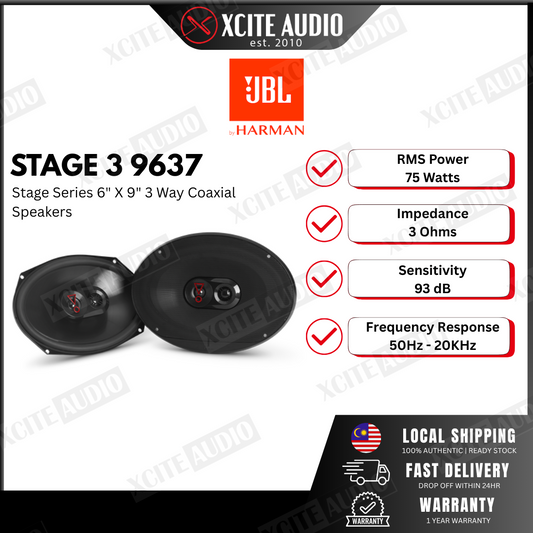 JBL Stage3 9637 6"x9" 3-Way 375Watts Peak Power Car Audio Speakers