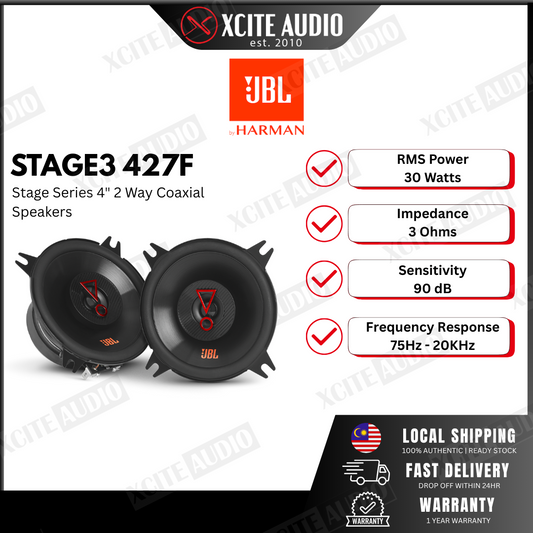 JBL Stage3 427F 4" 2-Way 150Watts Peak Power Coaxial Car Speakers