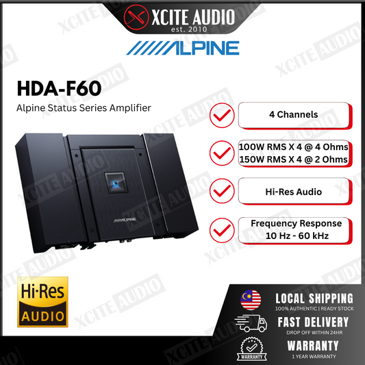 Alpine HDA-F60 Status Series 4-channel car amplifier — 100 watts RMS x 4