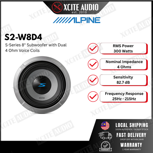 Alpine S2-W8D4 S-Series 8" subwoofer with dual  4-ohm voice coils