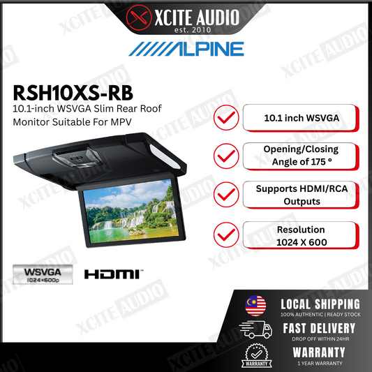 Alpine RSH10XS-RB 10.1-inch WSVGA Slim Rear Roof Monitor Suitable For MPV Alphard/Vellfire