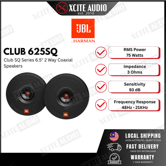 JBL Club Series 625SQ - Sound Quality (SQ) Category 6.5"inch 2-Way Coaxial Car Speakers