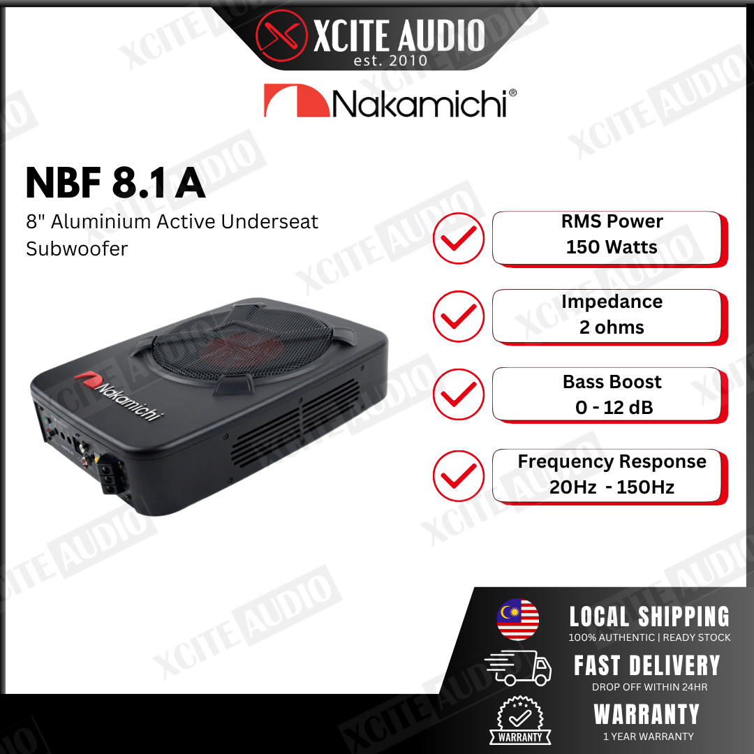 Nakamichi NBF8.1A - 8"inch 150W RMS Aluminium Active Underseat Car Subwoofer