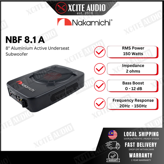Nakamichi NBF8.1A - 8"inch 150W RMS Aluminium Active Underseat Car Subwoofer