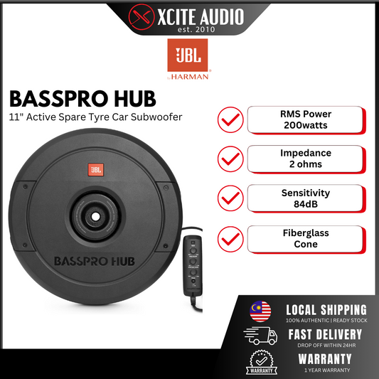 JBL BassPro Hub 11" (279mm) Powered Spare Tire Subwoofer With Built-In 200W RMS Amplifier With Remote Control