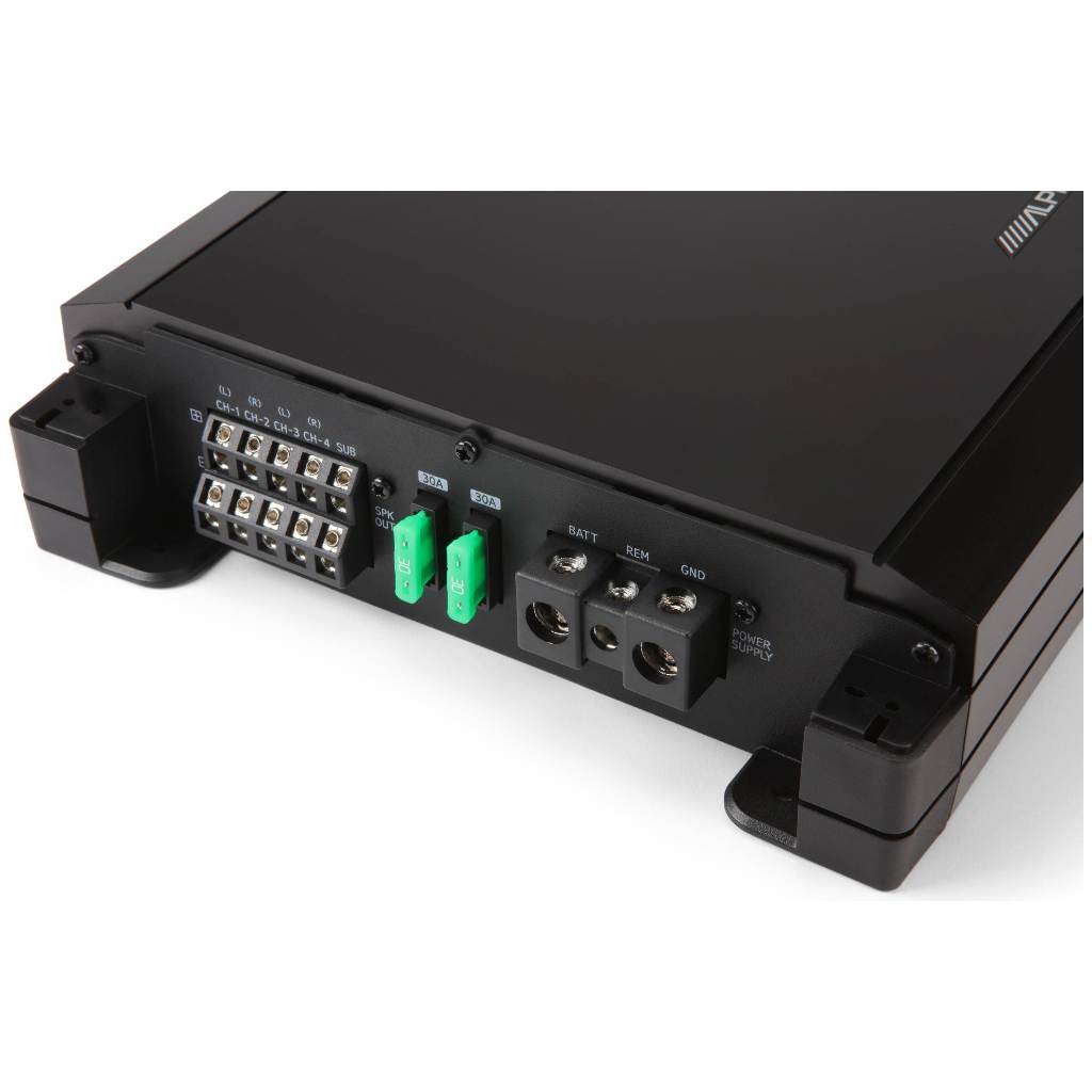 Alpine S2-A55V S-Series 5-channel car amplifier — 40 watts RMS x 4 at 4 ohms + 300 watts RMS x 1 at 2 ohms