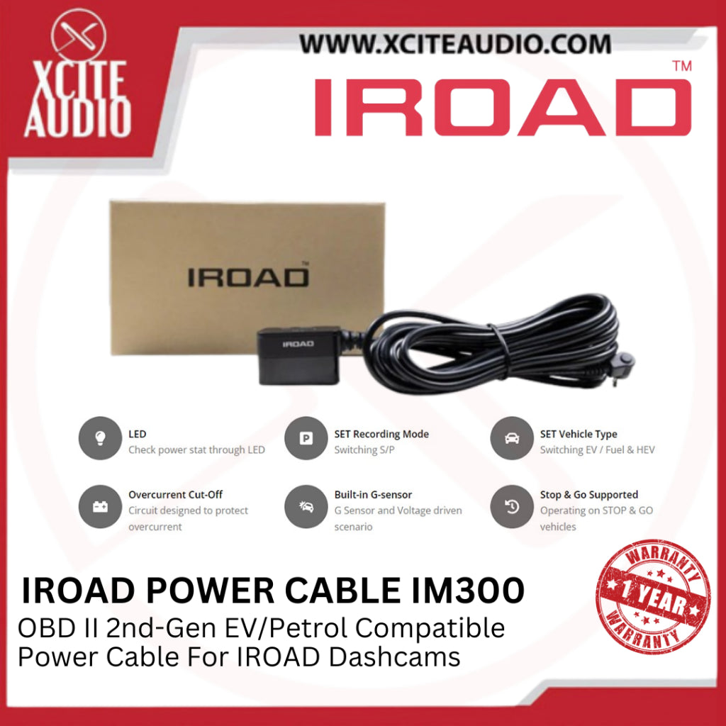 Iroad OBD II Dashcam Power Cable (2nd Generation) For Iroad Dashcams | IM-300 | EV & Petrol Vehicle Compatible