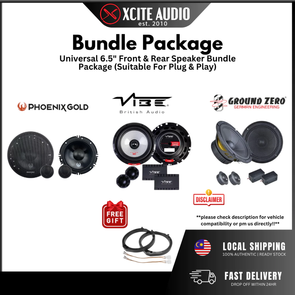 Front & Rear Bundle Package Phoenix Gold/ Vibe/ Ground Zero - FOC Speaker Adapter and Socket | Plug & Play
