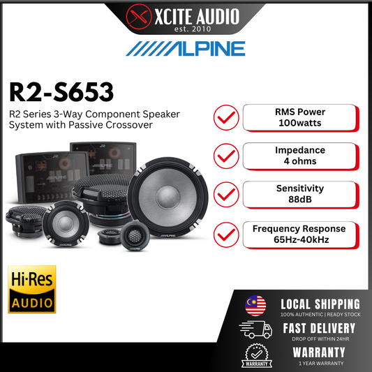 Alpine R2-S653 Next-Generation R-Series Pro 6.5" 3-Way Car Component Speakers