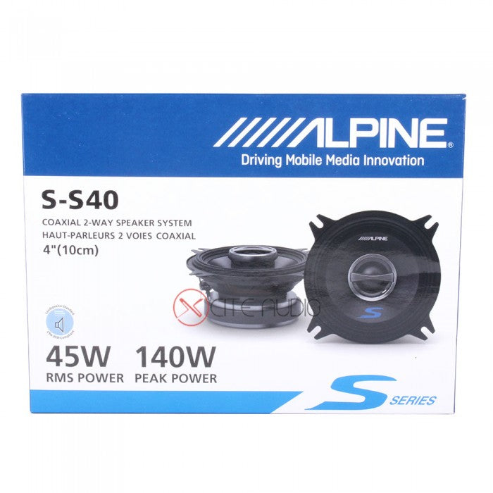 Alpine S-S40 4" (10cm) 2-Way S-Series 140W Peak Coaxial Car Speakers - Xcite Audio