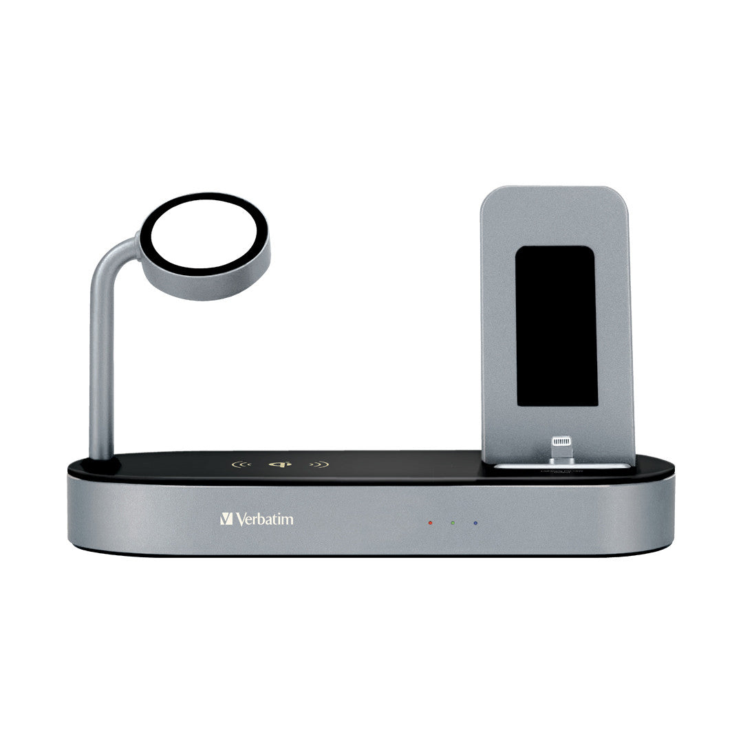 Verbatim 4-In-1 Wireless Charging Dock MFi & Qi Certified Apple Watch & Smartphone, 4 Devices Total Output 45w