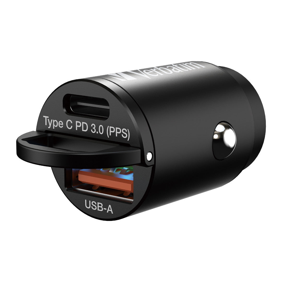 Verbatim Dual Port Mini Car Charger Type-C PD3.0 & USB-A QC3.0 PPS Support Up To 33w