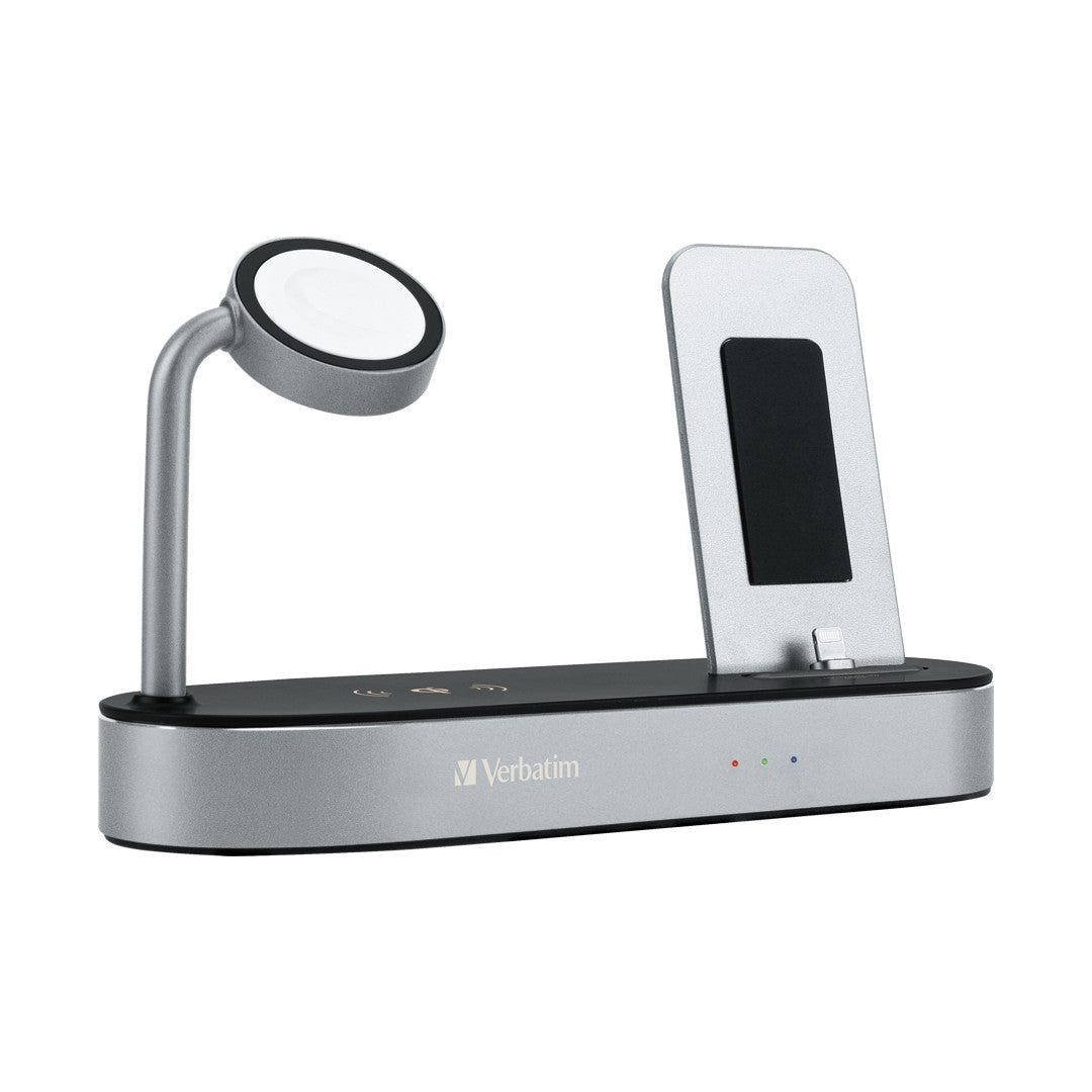 Verbatim 4-In-1 Wireless Charging Dock MFi & Qi Certified Apple Watch & Smartphone, 4 Devices Total Output 45w