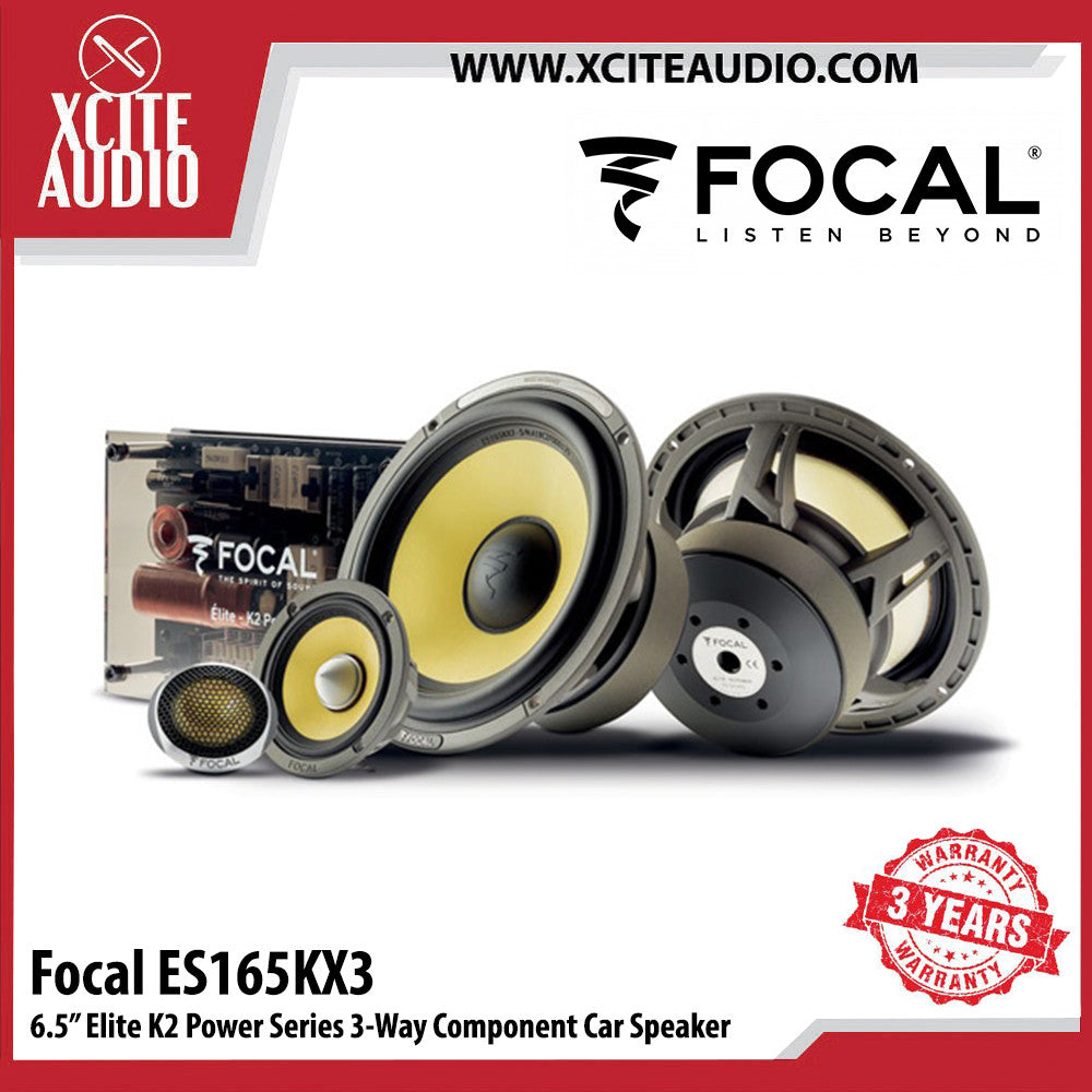 Focal ES165KX3 - ELITE K2 Power, 6.5" 3 Way Component Kit Car Door Speakers, RMS 100W