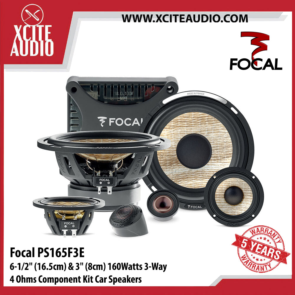 Focal PS165F3E 6-1/2'' (16.5cm) & 3'' (8cm) 160Watts 4 Ohms 3-Way Component Kit Car Speakers - Xcite Audio