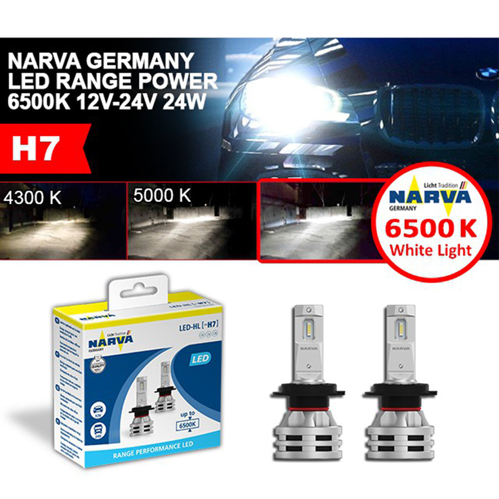 Narva LED H7 6500K 12V 16W Range Performance LED White Light Car Headlight Bulb - Xcite Audio