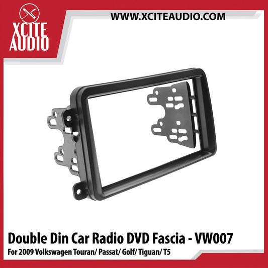 Double Din Car Radio DVD Fascia for 2009 Volkswagen Touran Passat Golf Tiguan T5 Dash Mount Panel Trim Kit Black
