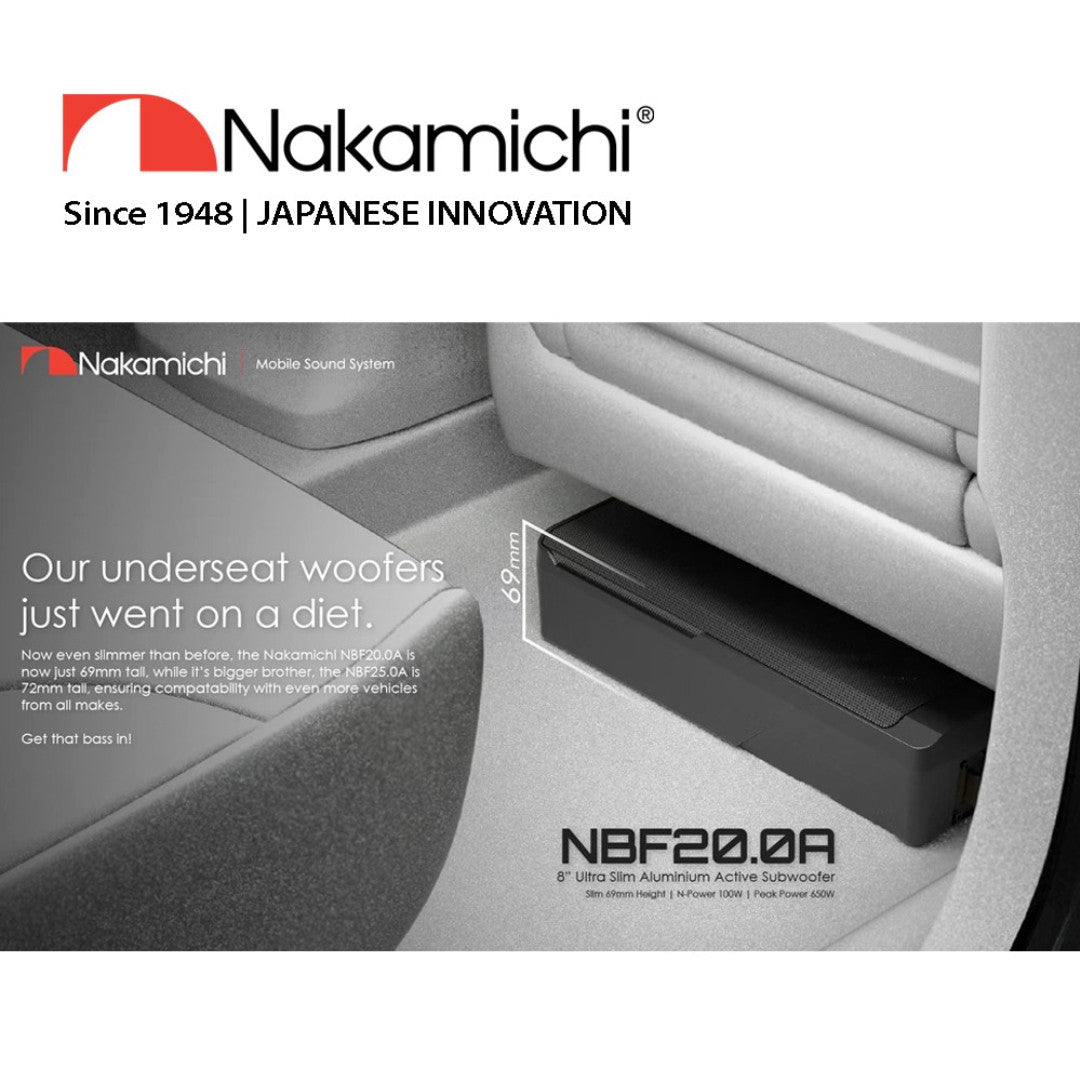 Nakamichi NBF20.0A 8" Full Aluminum Active Underseat Subwoofer