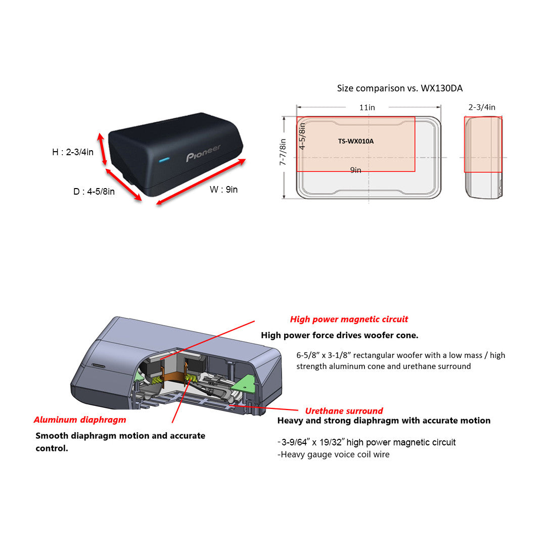 Pioneer TS-WX010A Compact Active Subwoofer 160w Max Power