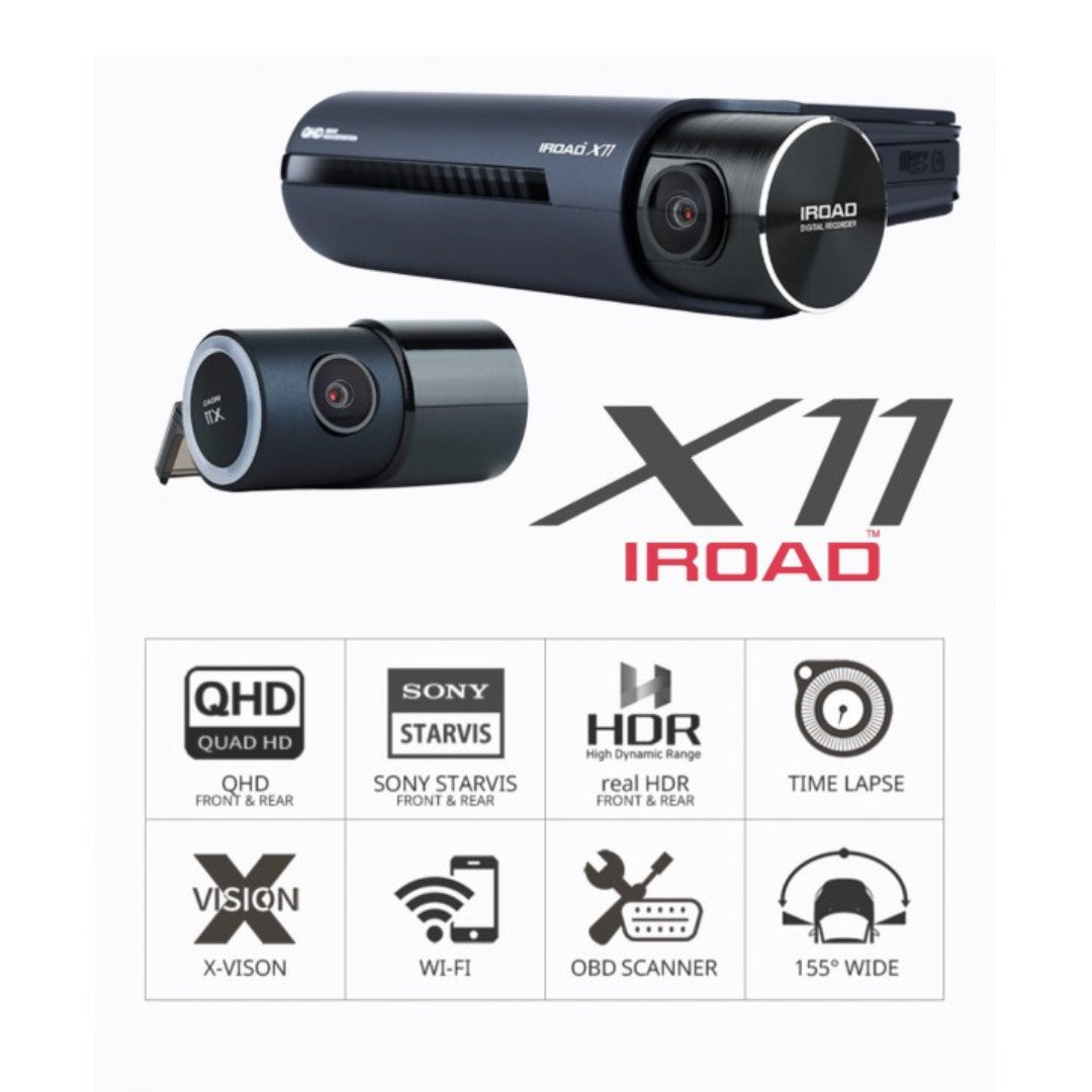 IROAD X11 QHD Dual Channel Front & Rear DashCam Night Vision ADAS App Control Car Camera Driving Recorder